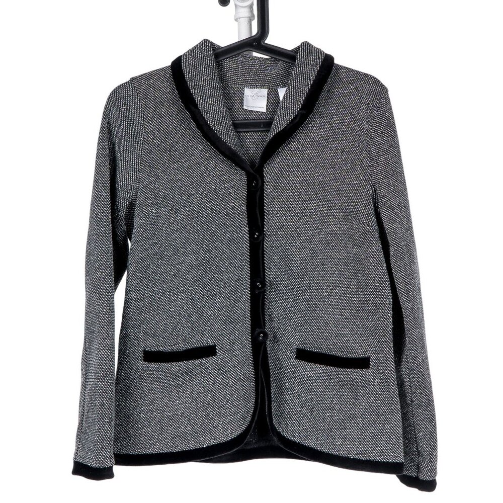 Emma James Blazer S Womens Liz Claiborne Black Velour Trim Buttons Collar